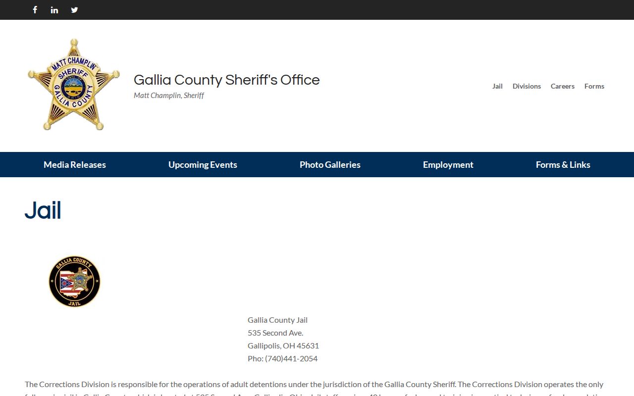 Gallia County Jail official release records and contact page
