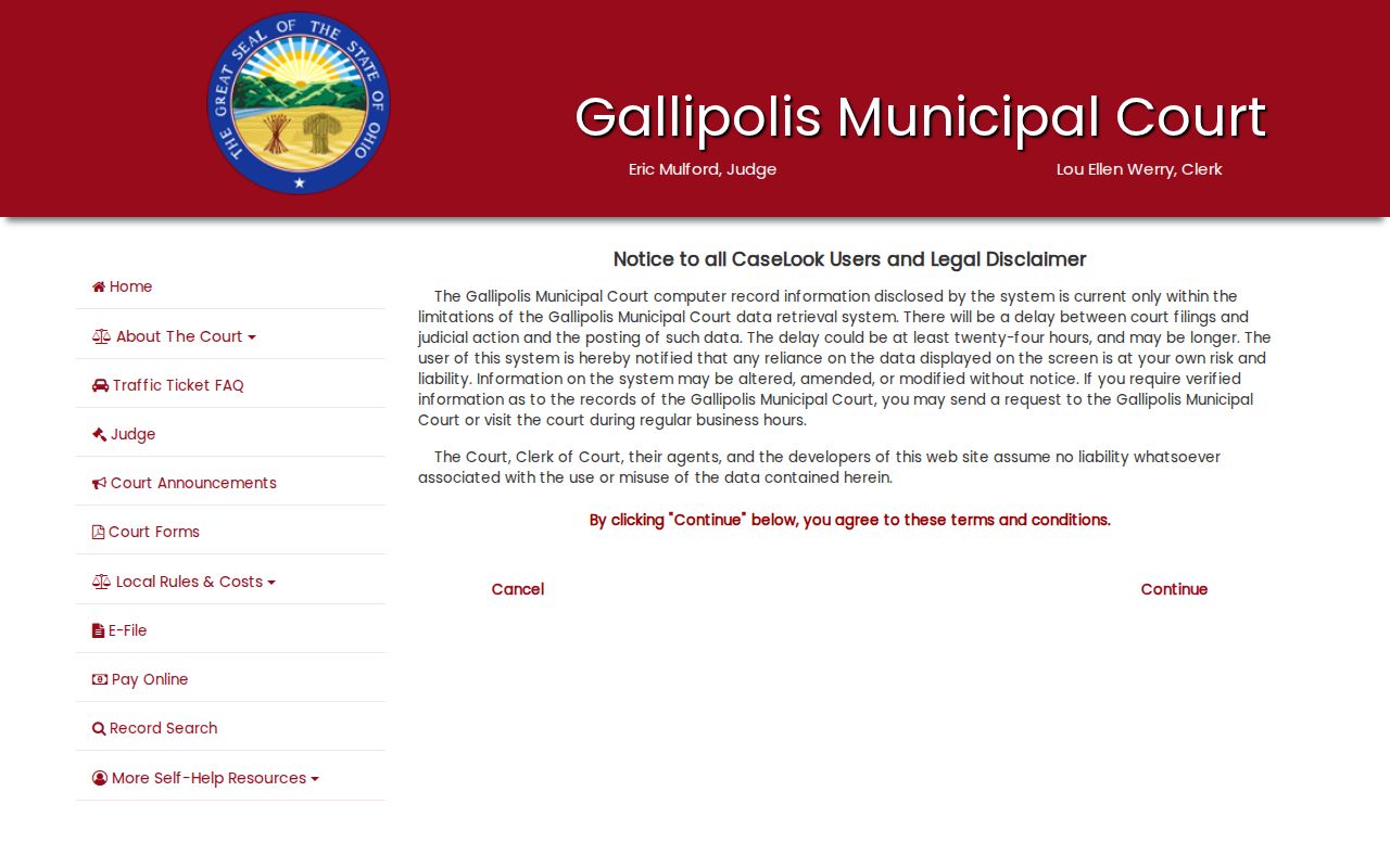 Gallipolis court notice for Gallia County release records