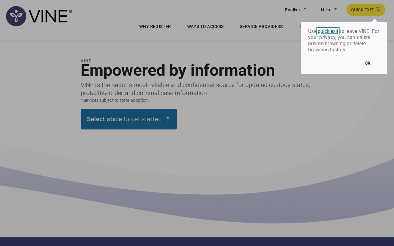 VINELink search screen for a Gallia County VINE inmate check and release notice